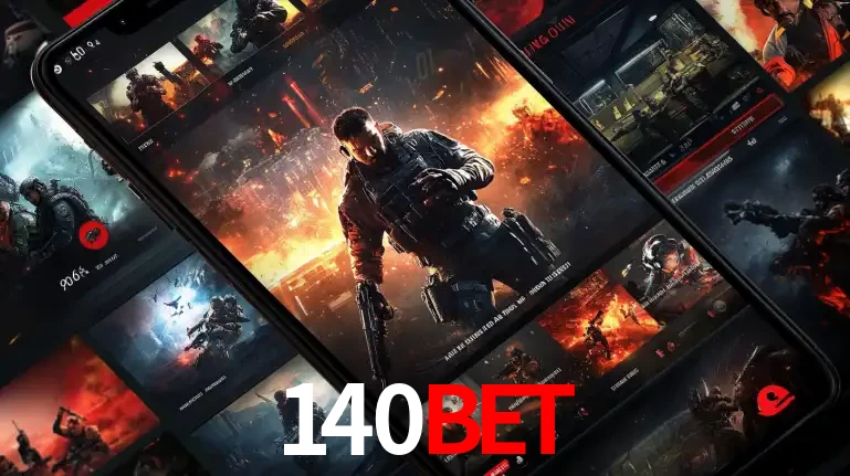 Tela de um celular exibindo uma galeria de jogos de tiro com temática militar, mostrando a variedade de e-sports disponíveis para apostas na plataforma de entretenimento 140BET.