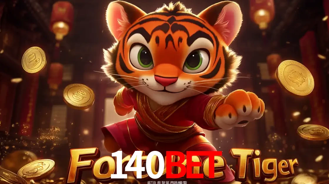 O carismático mascote do jogo de slot Fortune Tiger, um tigre fofo em pose de artes marciais, pronto para trazer sorte e multiplicadores de ganhos no cassino online 140BET.