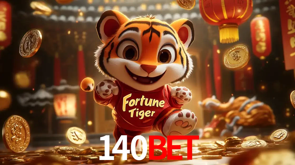 O alegre personagem do Fortune Tiger correndo sobre um caminho de moedas de ouro, simbolizando os grandes prêmios e a diversão do popular jogo de slot do 140BET.